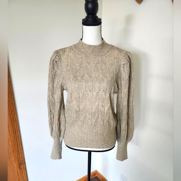 Express Golden Shimmer Sequins Cable Knit Sweater - Picture 1 of 5
